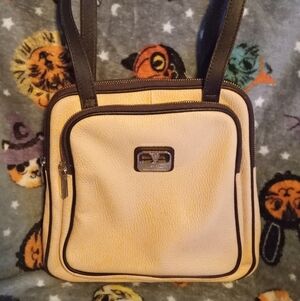 Valentina  Cream and Brown Leather Crossbody Bag